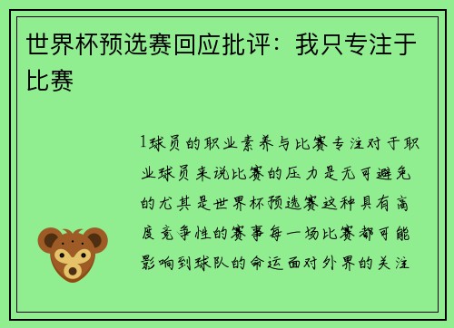 世界杯预选赛回应批评：我只专注于比赛